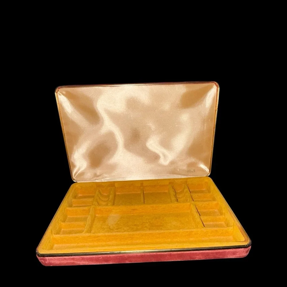 Vintage Mele Red Velvet Jewelry Box Gold Trim Ring Organizer Case Vanity